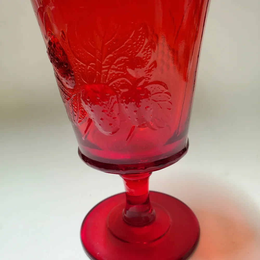 Vintage L G Wright Ruby Glass Strawberry and‎ Currant Collection Water Goblet